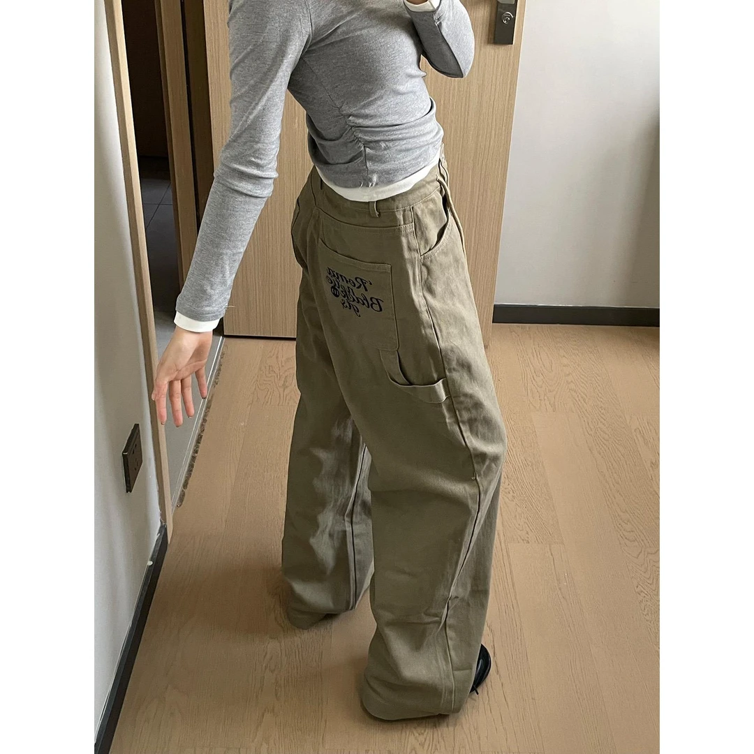 RETEL刺绣字母伐木工装裤男女秋冬宽松阔腿休闲裤子美式复古潮流