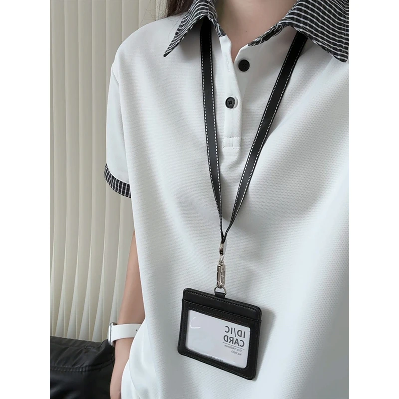 千鸟格拼接短袖polo衫男款夏季美式重磅假两件t恤设计感翻领半袖