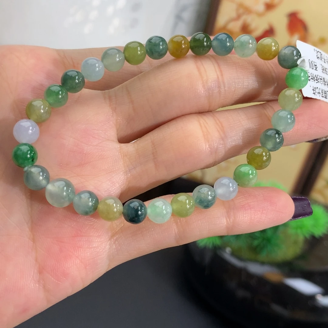 翡翠未镶嵌手串卡6胶润多宝手串