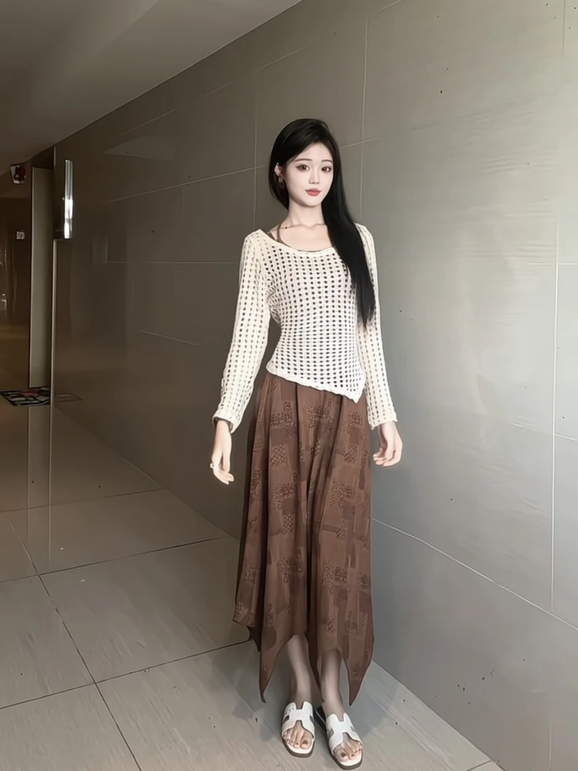 女宽松针织薄款毛针织衫女装毛衣复古镂空连衣裙秋季蕾丝
