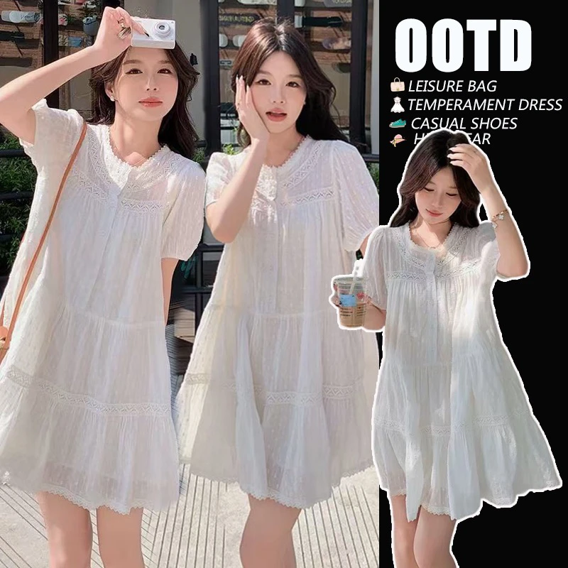 夏季时尚韩系甜美蕾丝刺绣孕妇连衣裙洋气减龄气质娃娃裙