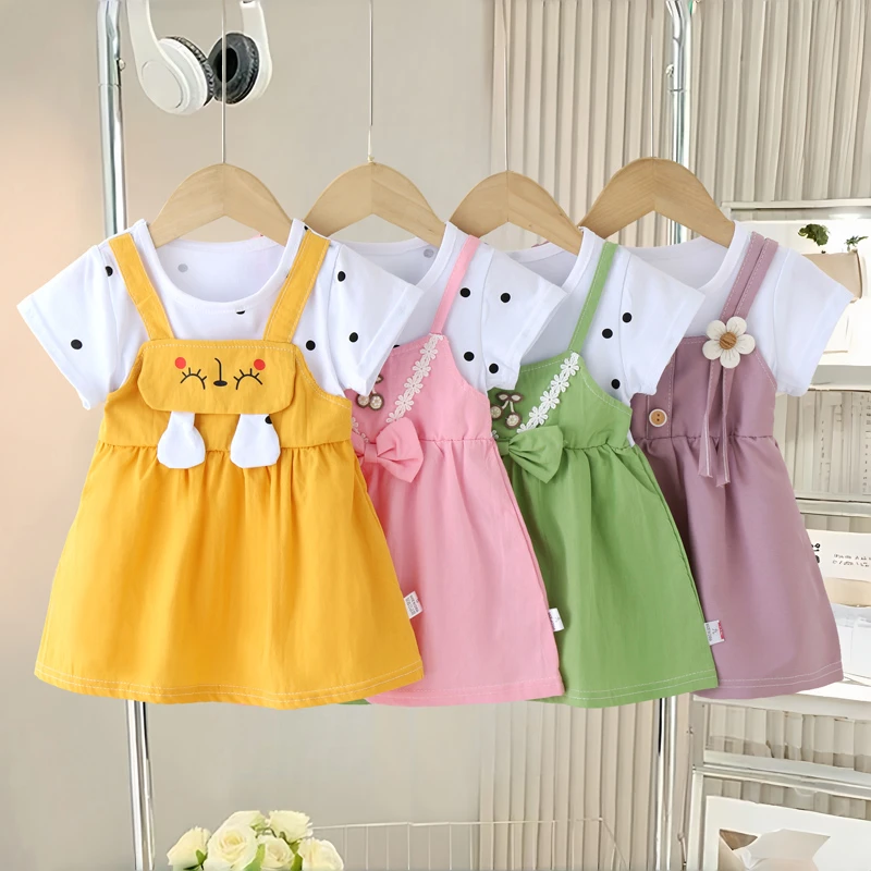 假两件女童连衣裙夏装新款宝宝超萌洋气公主裙小女孩纯棉薄款裙子