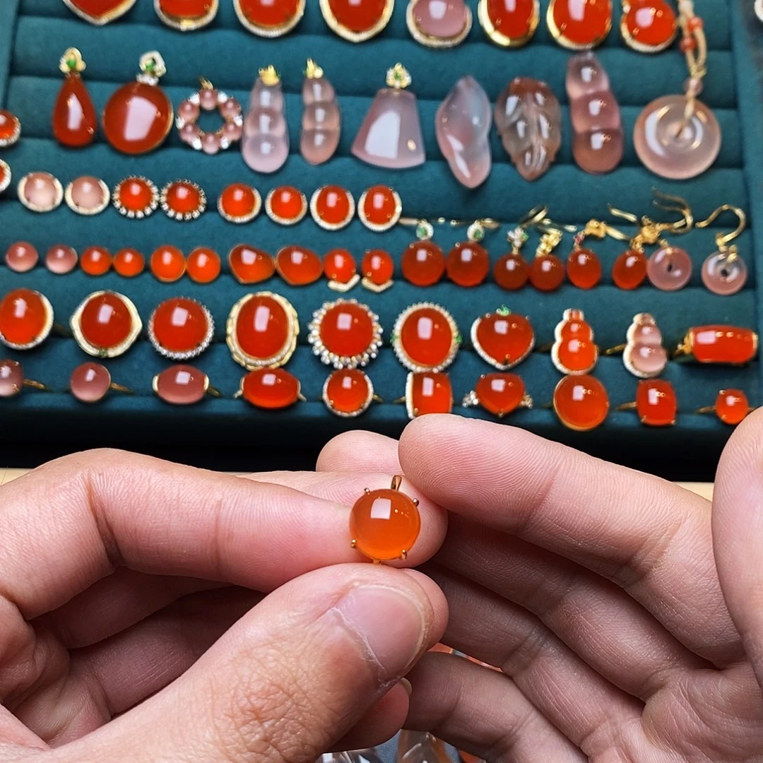 南红玛瑙银S925镶嵌戒指100以下不配证书