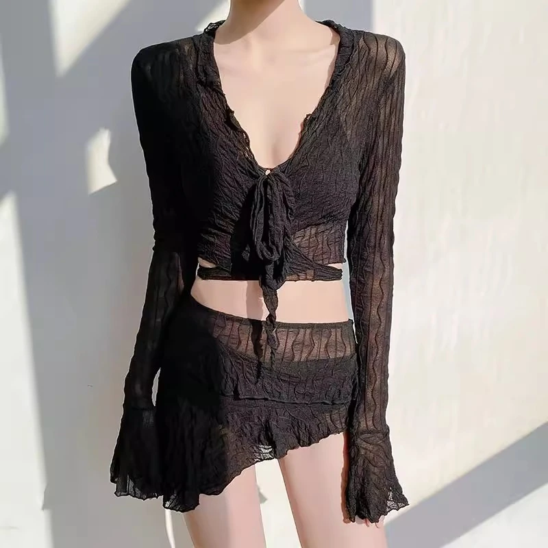 泡温泉分体泳衣女款2025新款爆款高级感显瘦性感小胸四件套比基尼