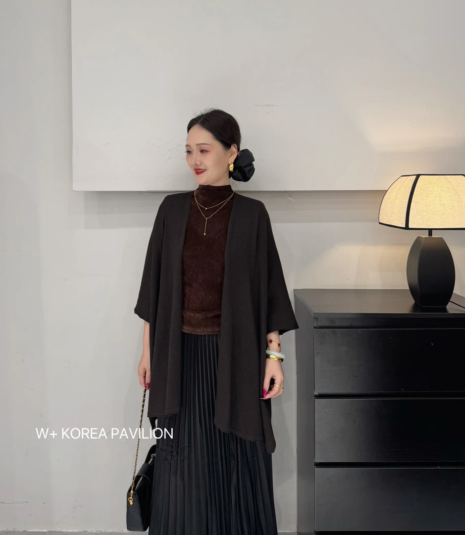 W+秋季新款气质时尚简约百搭中袖轻奢披肩6732