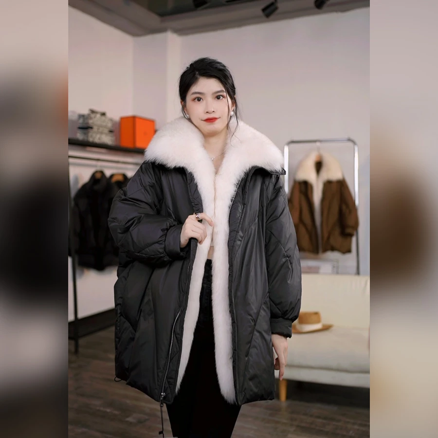 蒂奢琳 反季鹅绒女冬季狐狸毛可脱卸保暖中长款休闲大牌轻奢外套
