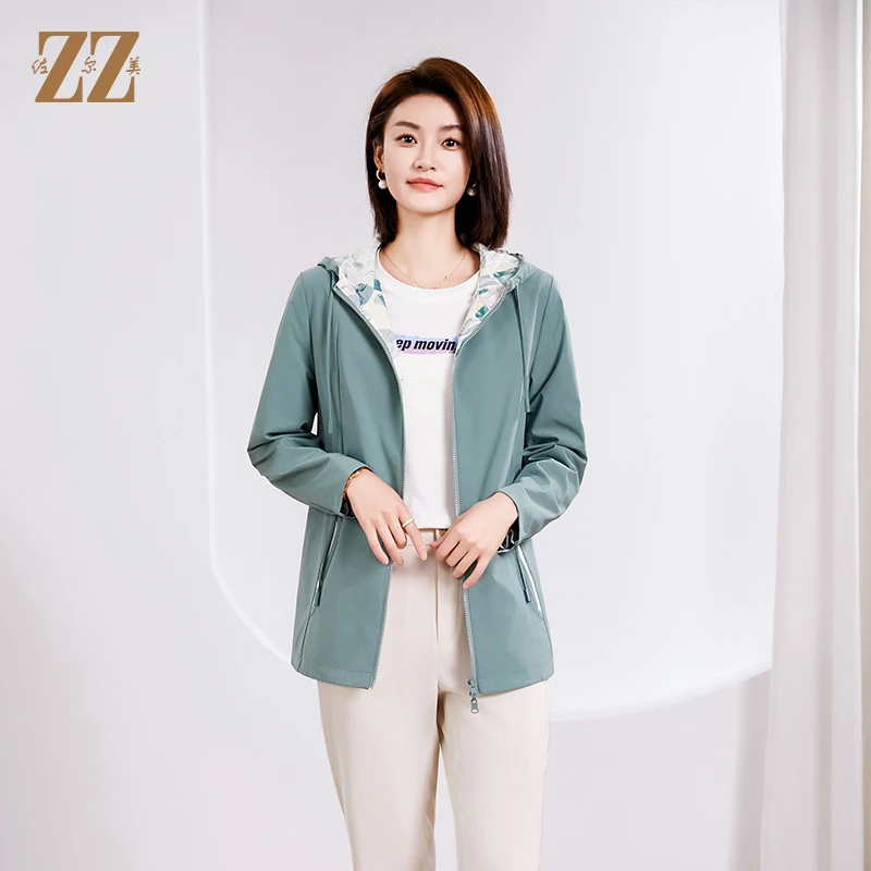 佐尔美春季新款 双面穿时尚气质连帽休闲短风衣外套女E33FD26