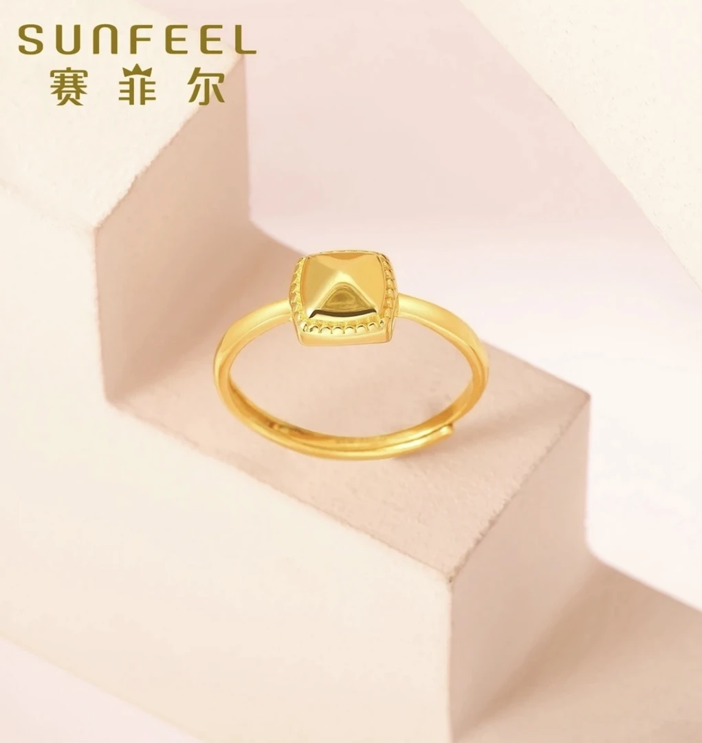 SUNFEEL/赛菲尔[一店]足金999黄金立体多面方糖可调节戒指礼物