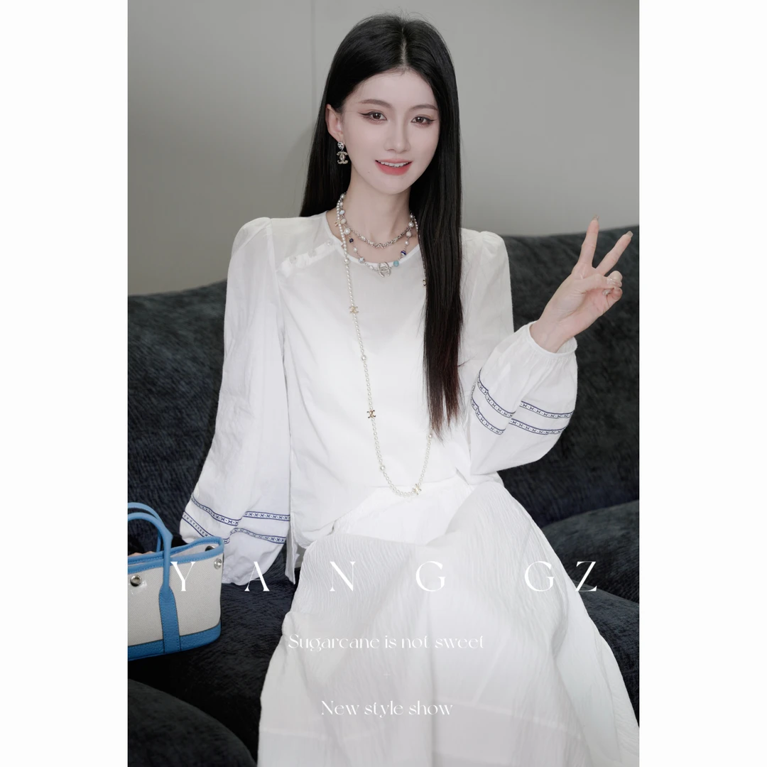 YANG GZ【竹烟波月】春夏新款微泡泡袖衬衫女 GZ5151GL602146