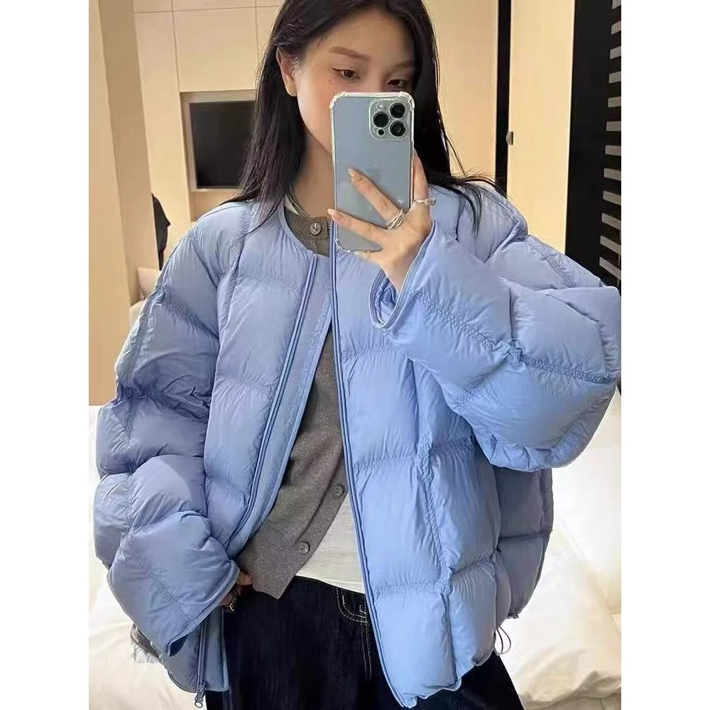 8888#爆款羽绒服圆领方格保暖泡芙时尚外套