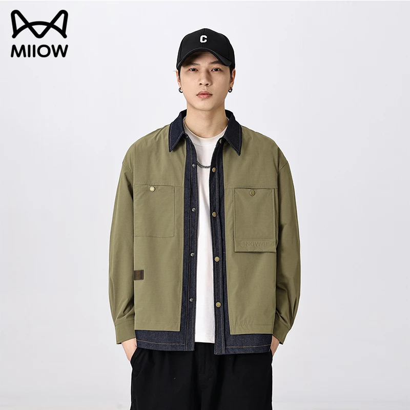 猫人高端假两件拼接外套男士春秋季2025新款高级网红洋气炸街男装