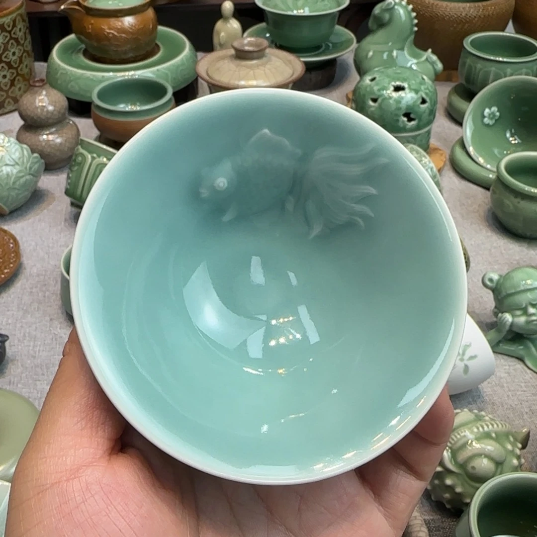 龙泉青瓷天青斗笠杯