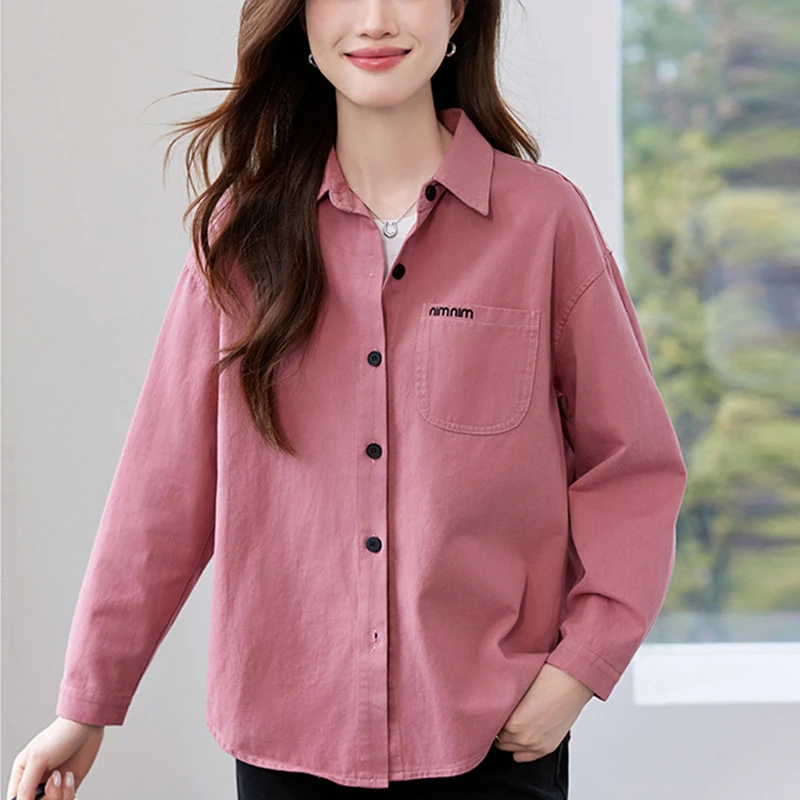 口袋衬衫时尚长袖衬衫领四季通用百搭休闲成人上衣春秋衬衣纯棉