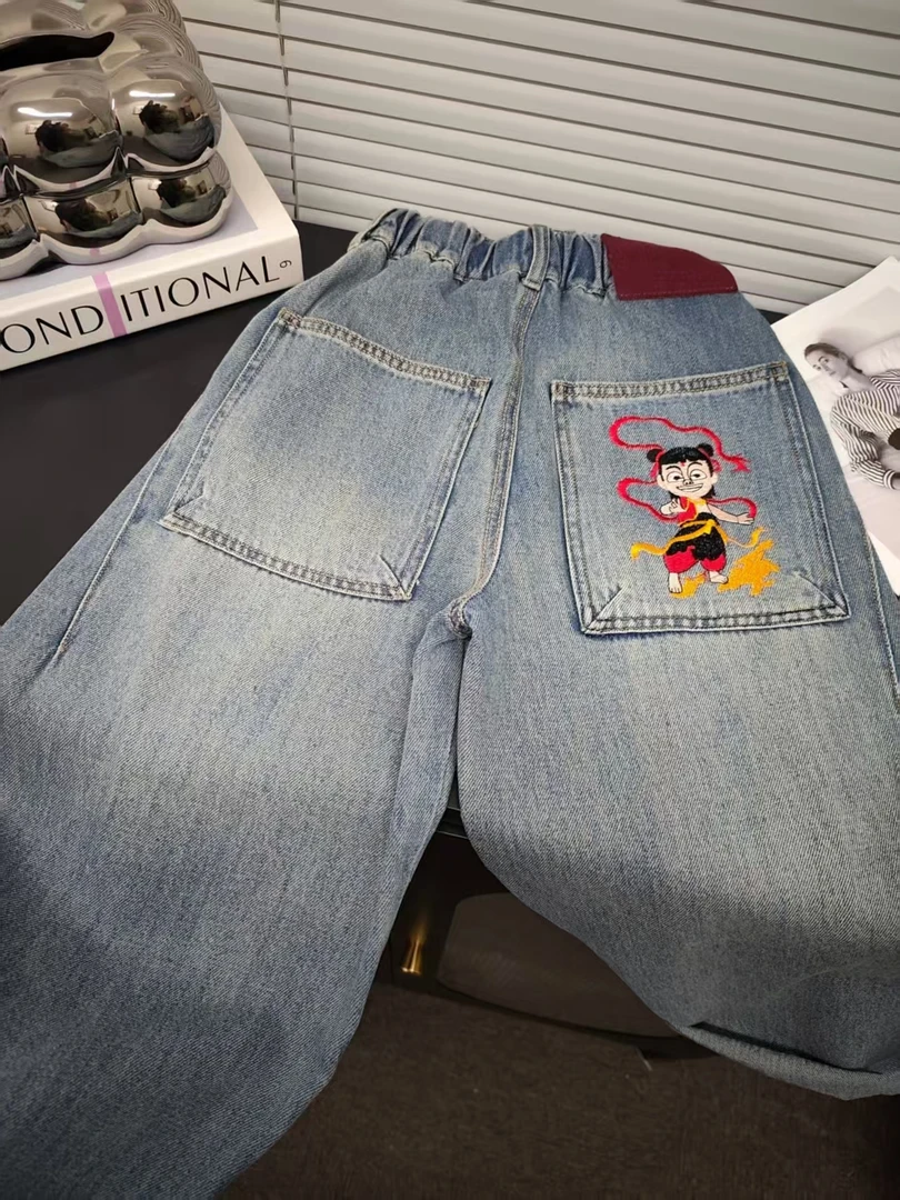 【高定哪吒】童装男童牛仔裤2025春款中大童韩版动漫同款潮流长裤