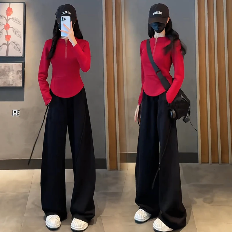 时尚套装女2025春季新款半拉链立领卫衣香蕉裤显瘦休闲运动两件套