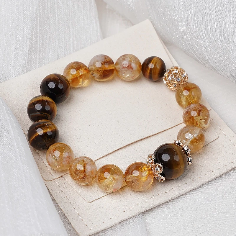 金霸原创设计天然虎眼石黄塔晶手串珠手链女单圈多样性发一-9132