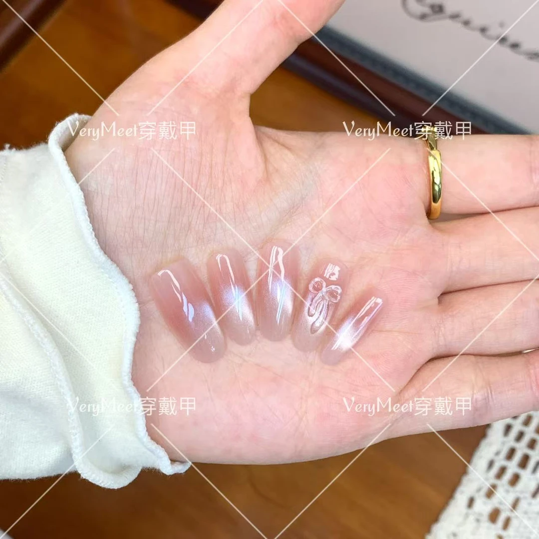 VERY MEET少女心粉猫眼渐变腮红追光猫眼立体蝴蝶结纯欲美甲贴135