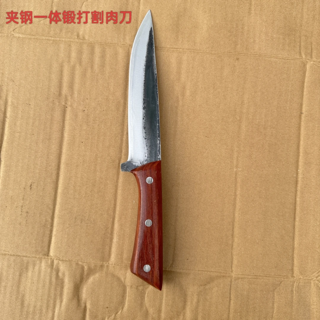 手工锻打炮弹钢夹钢一体分割剔骨刀