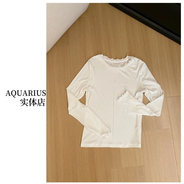 【AQUARIUS 】（百搭养肤衣）花边领长袖上衣08006