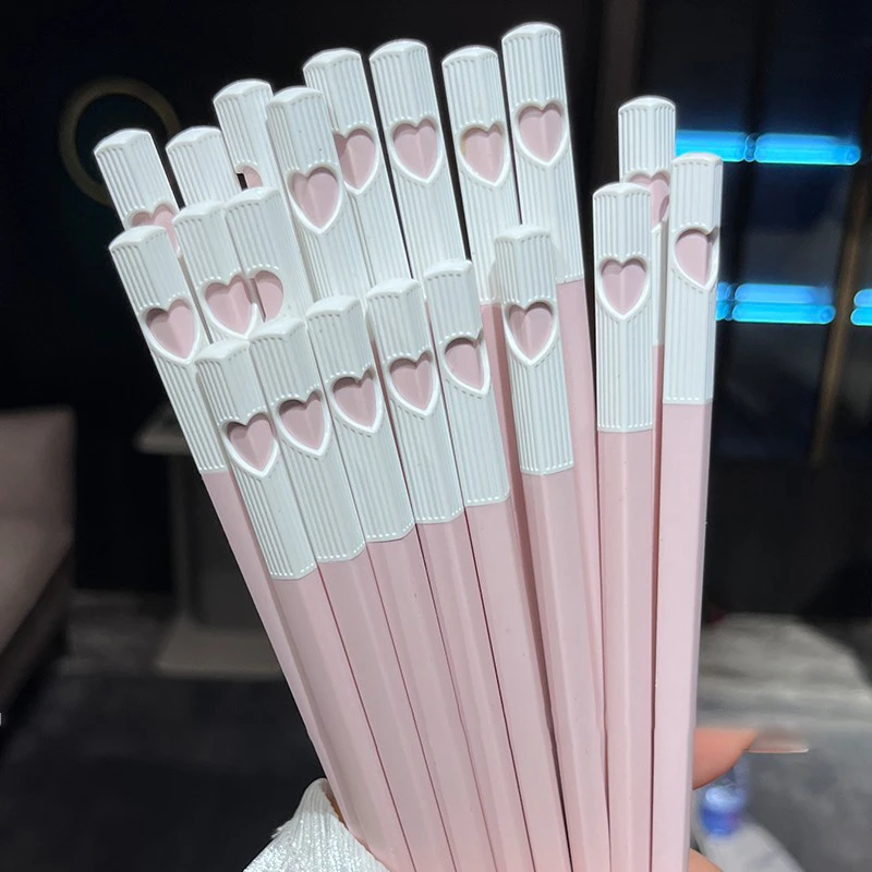 【三炮先生专属】【10双】可爱爱心塑料筷子无漆无蜡简约粉色环保餐具
