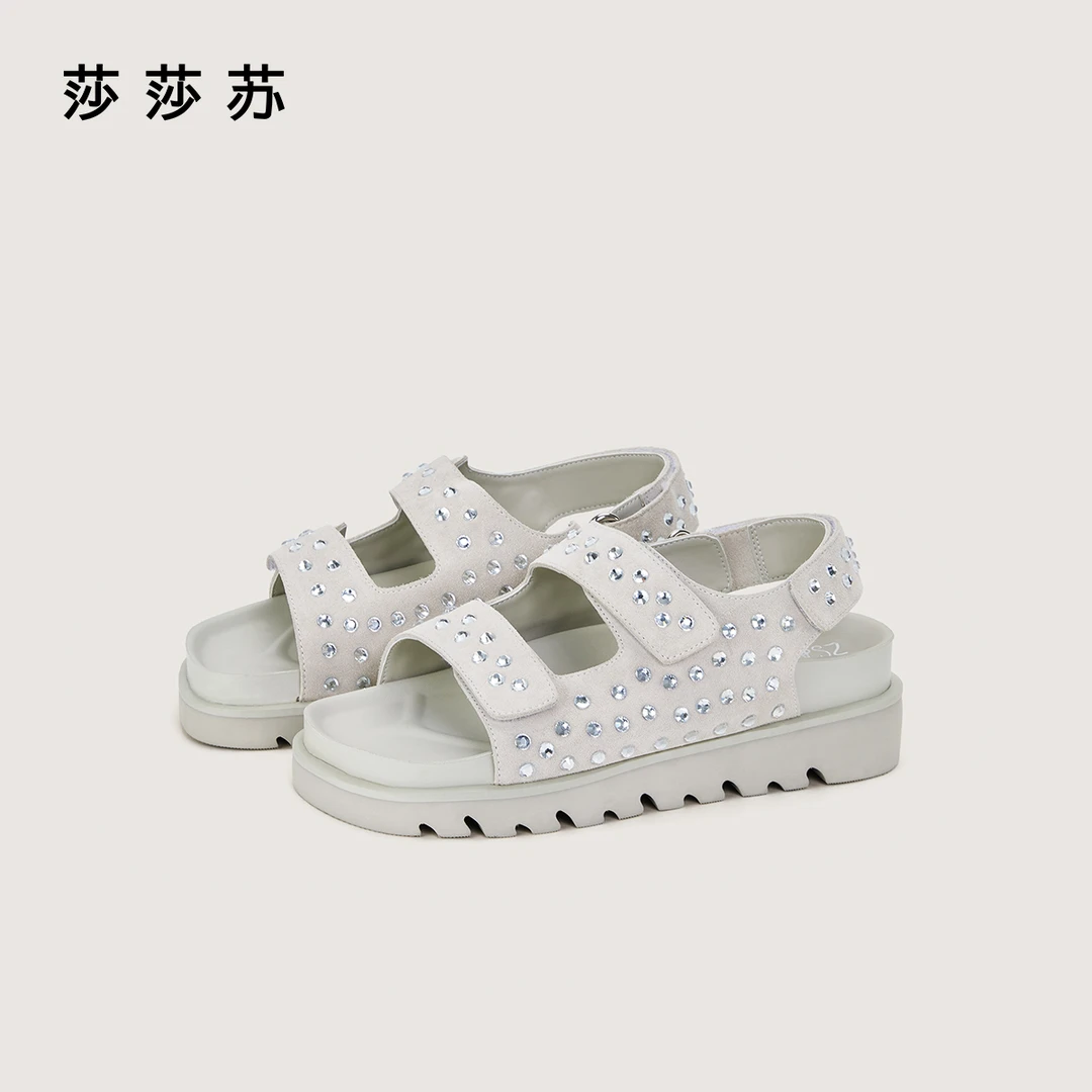 【松弛人设】莎莎苏2025夏款厚底增高满钻休闲舒适女凉鞋ZA65309-42