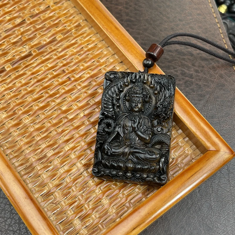 沉香木御龙观音4/6-印尼沉香木双面精工雕刻天然复古挂件