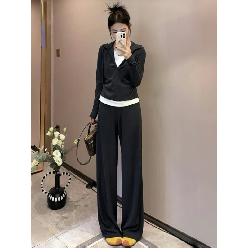 杨二迪专属25-32款秋季新款时尚半拉链套装显瘦时尚裤子两件套