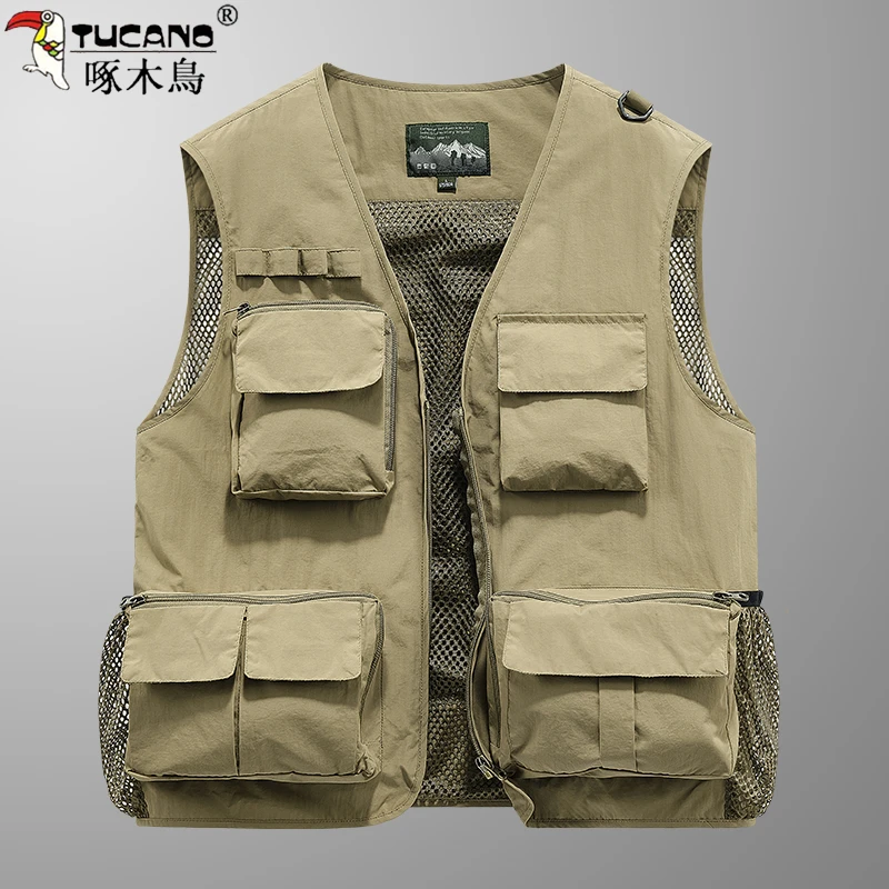 TUCANO/啄木鳥新款轻薄多口袋马甲户外摄影背心加肥大码网眼马夹