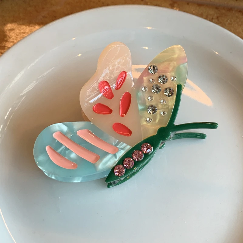 拼色醋酸蝴蝶抓夹小众多巴胺高级感发夹少女盘发鲨鱼夹子高端头饰