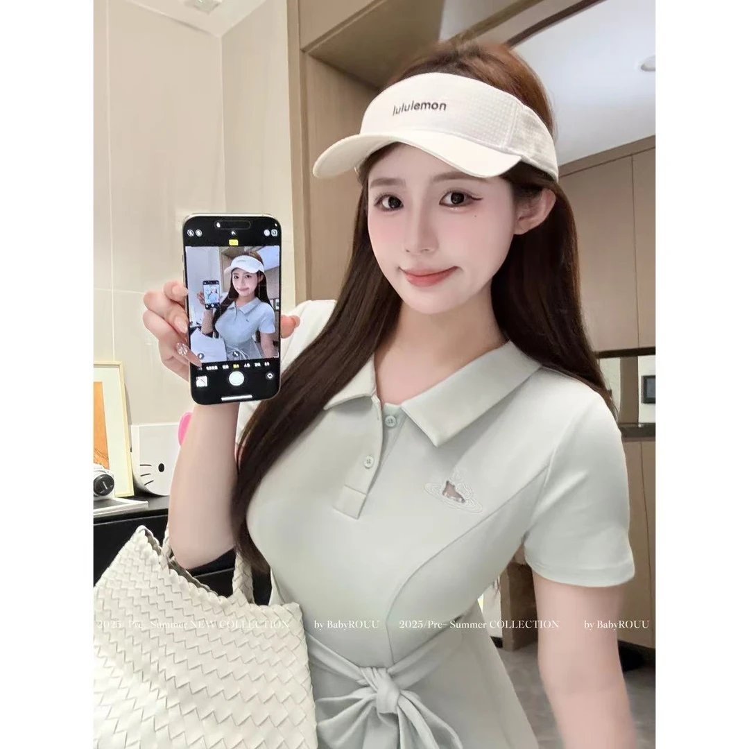 【Kitty学院】温与柔夏季亲肤透气休闲polo领显瘦收腰连衣裙