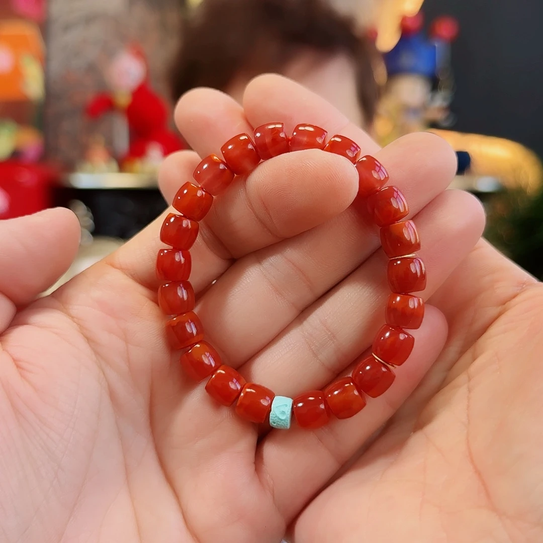 南红玛瑙18K金镶嵌手链8.8毫米