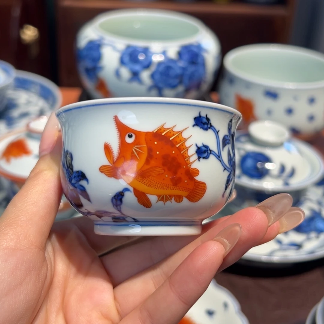 青花雯华堂手绘杯杯