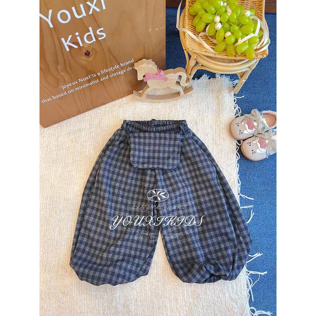 现飞飞家南瓜裤秋款新女童时尚格子加绒洋气百搭格子南瓜裤FF3008