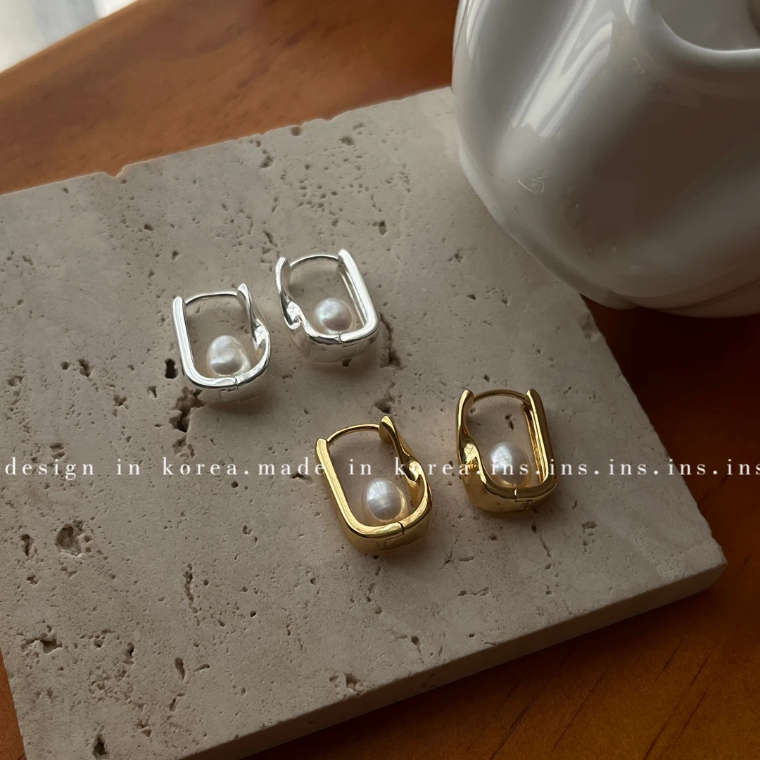 铜合金耳饰 铜合金珠珠耳饰 几何设计珠珠轻奢高级感气质百搭耳环