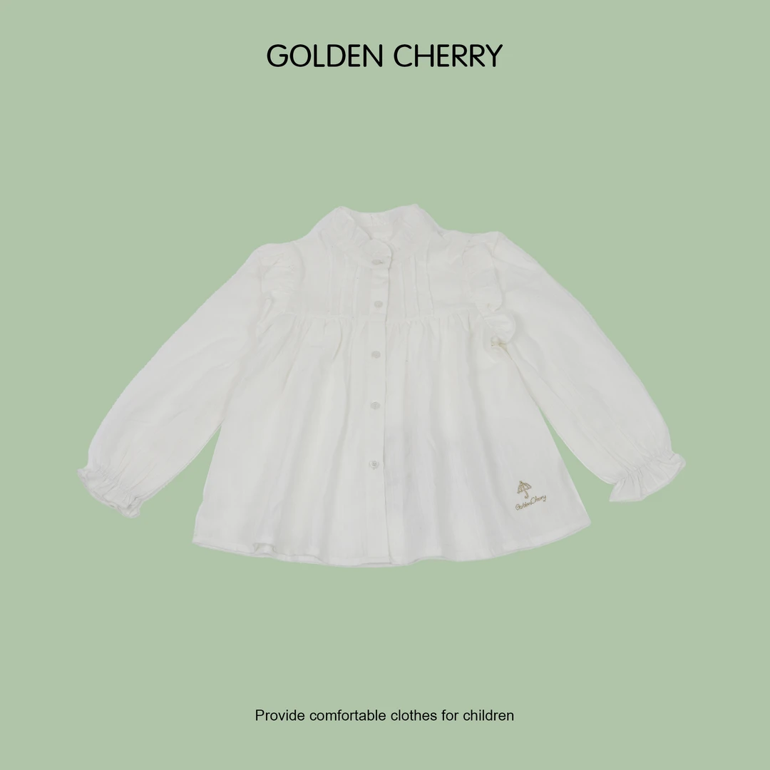 6【Golden cherry】儿童小伞五粒扣捏褶泡泡袖娃娃衫jyt1126