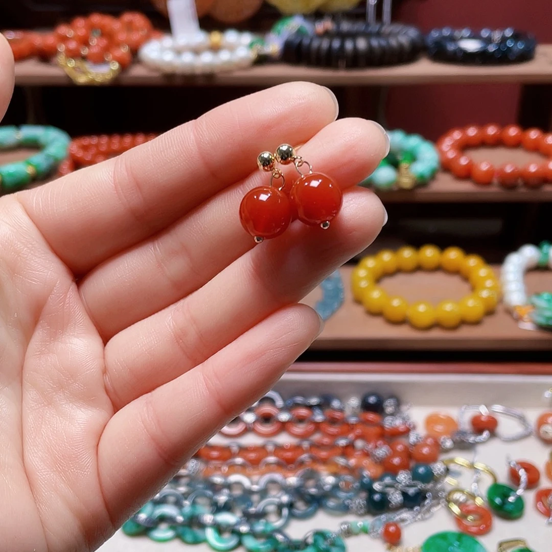 玛瑙/玉髓合金耳钉饰品