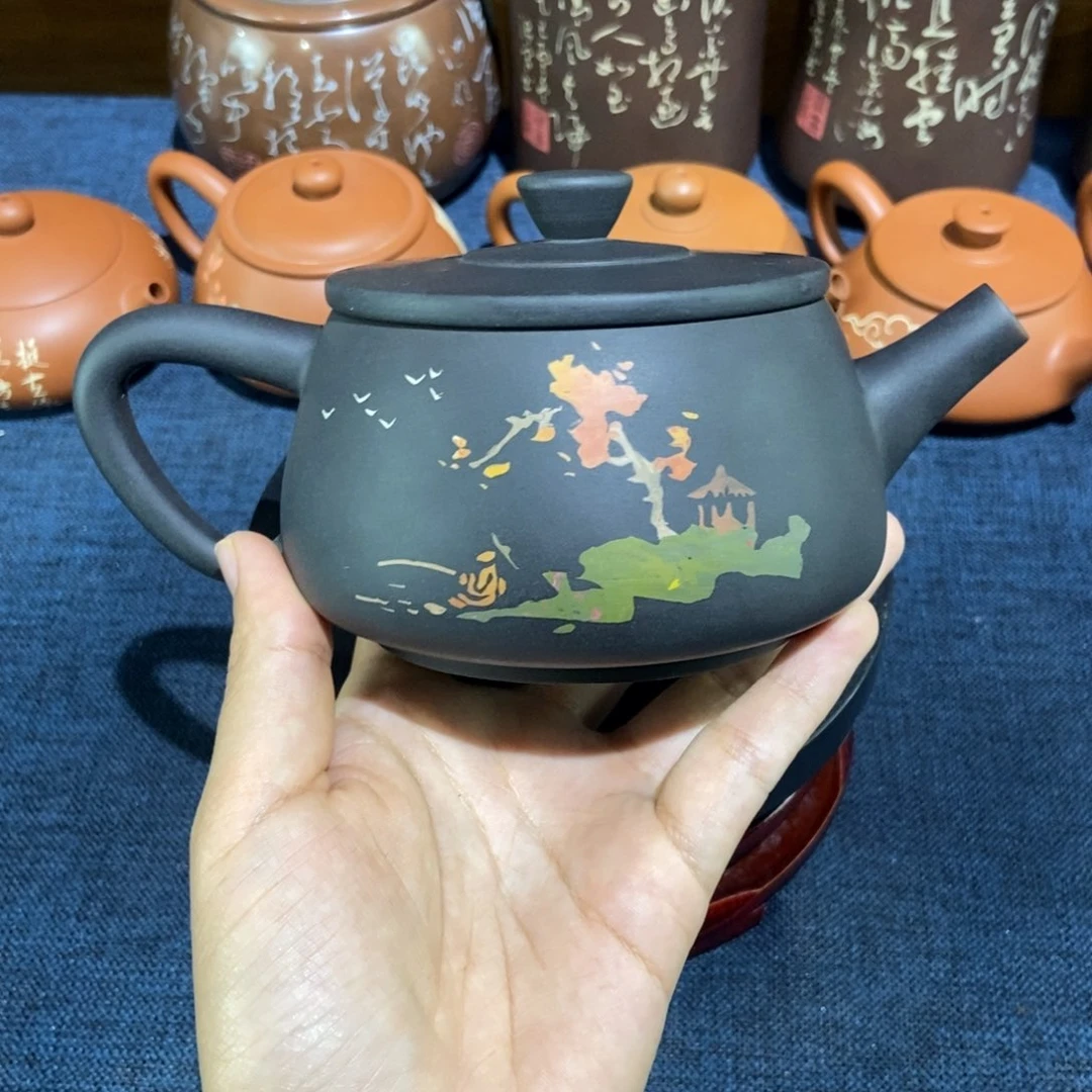 3建水紫陶手工彩填壶320c