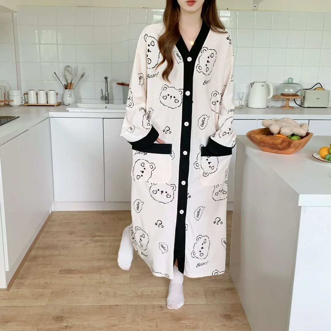 2025新款卡通甜美中长款秋季长款长袖睡裙薄款韩版春秋季宽松