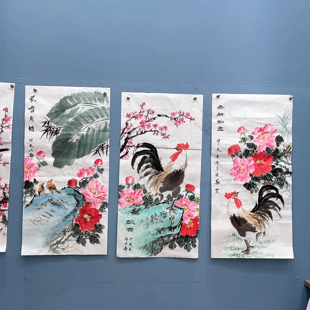 国画国画公鸡 王明华老师真人手绘