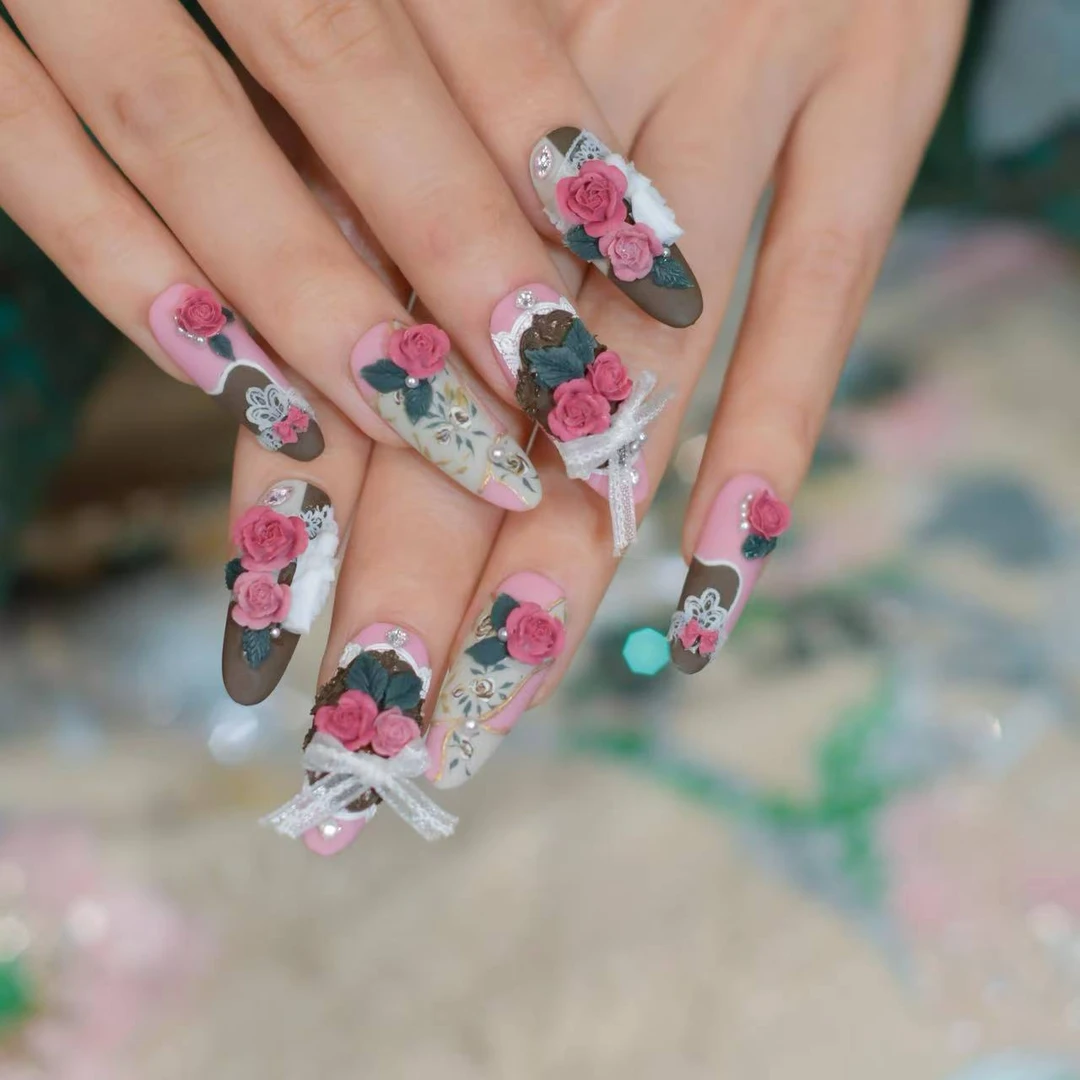 立体雕花@【玫瑰布朗】寇丝妮 纯手工穿戴式美甲