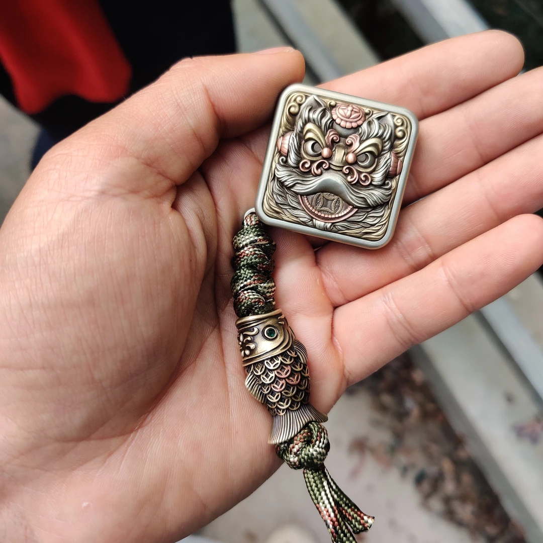 双层机械颜王醒狮贴片白铜材质