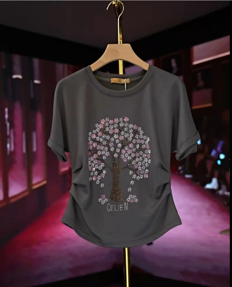 素甸高定新款一棵树烫钻T恤QYTB1286