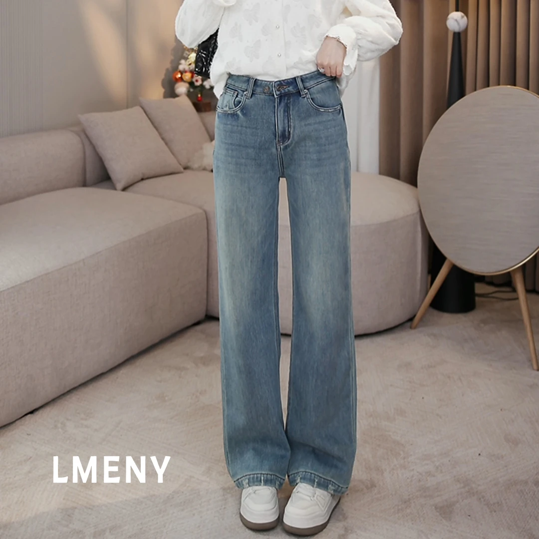 LMENY“天选牛仔”加绒牛仔裤女2025秋冬新款加厚蓝色阔腿裤25DK031