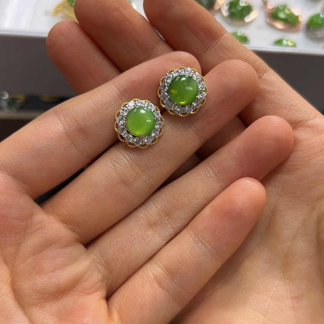 和田玉银S925镶嵌耳饰安*儿