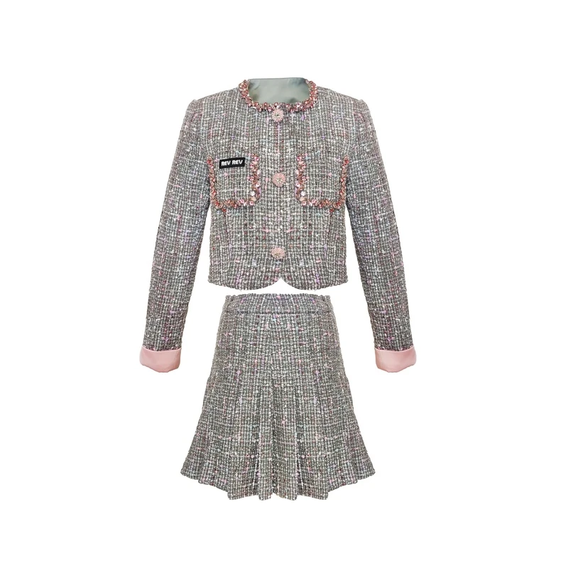 JOJO专属24042粗花呢套装女高级感时尚小香风外套百褶裙两件套