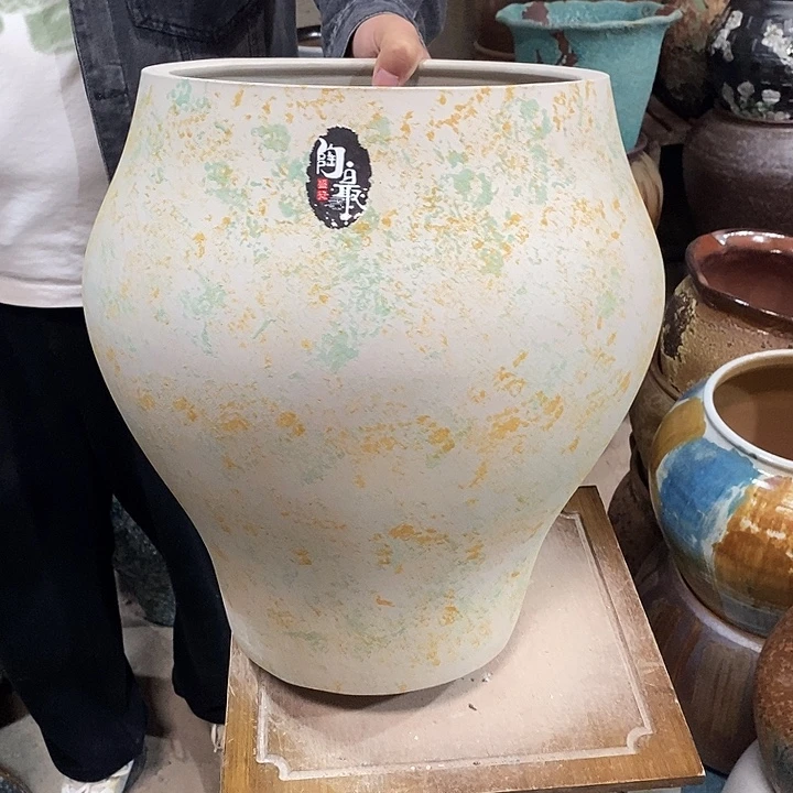 花盆紫砂口27高度38柠檬黄色………