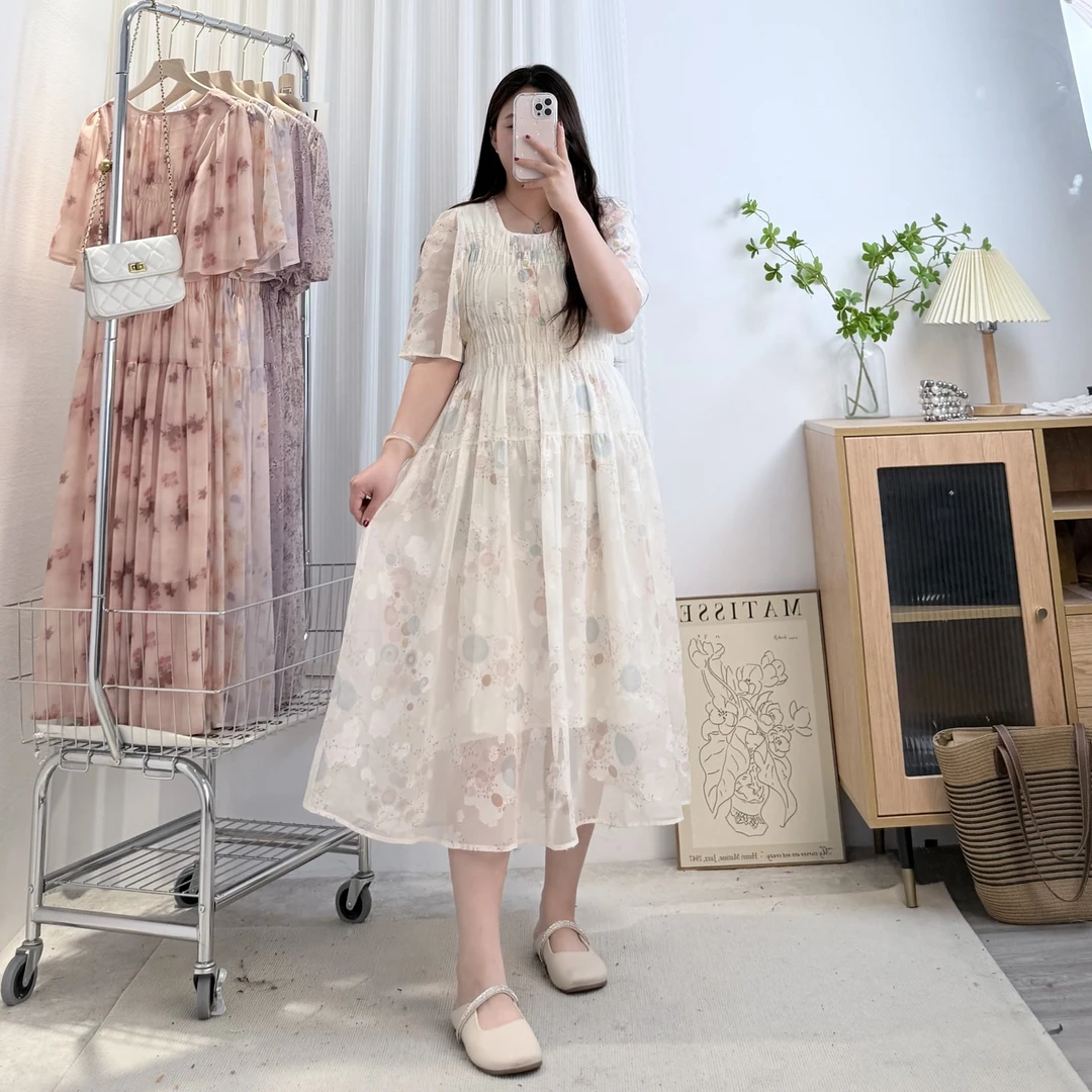 轻奢气质【琉璃花樽】烧花工艺优雅显白大码胖mm高腰显瘦仙女裙
