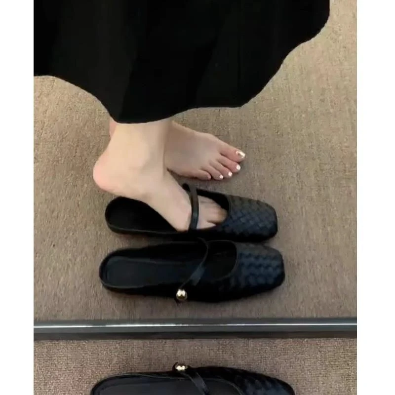 平底包头半拖鞋女夏外穿2025新款一脚蹬法式玛丽珍凉拖鞋穆勒单鞋