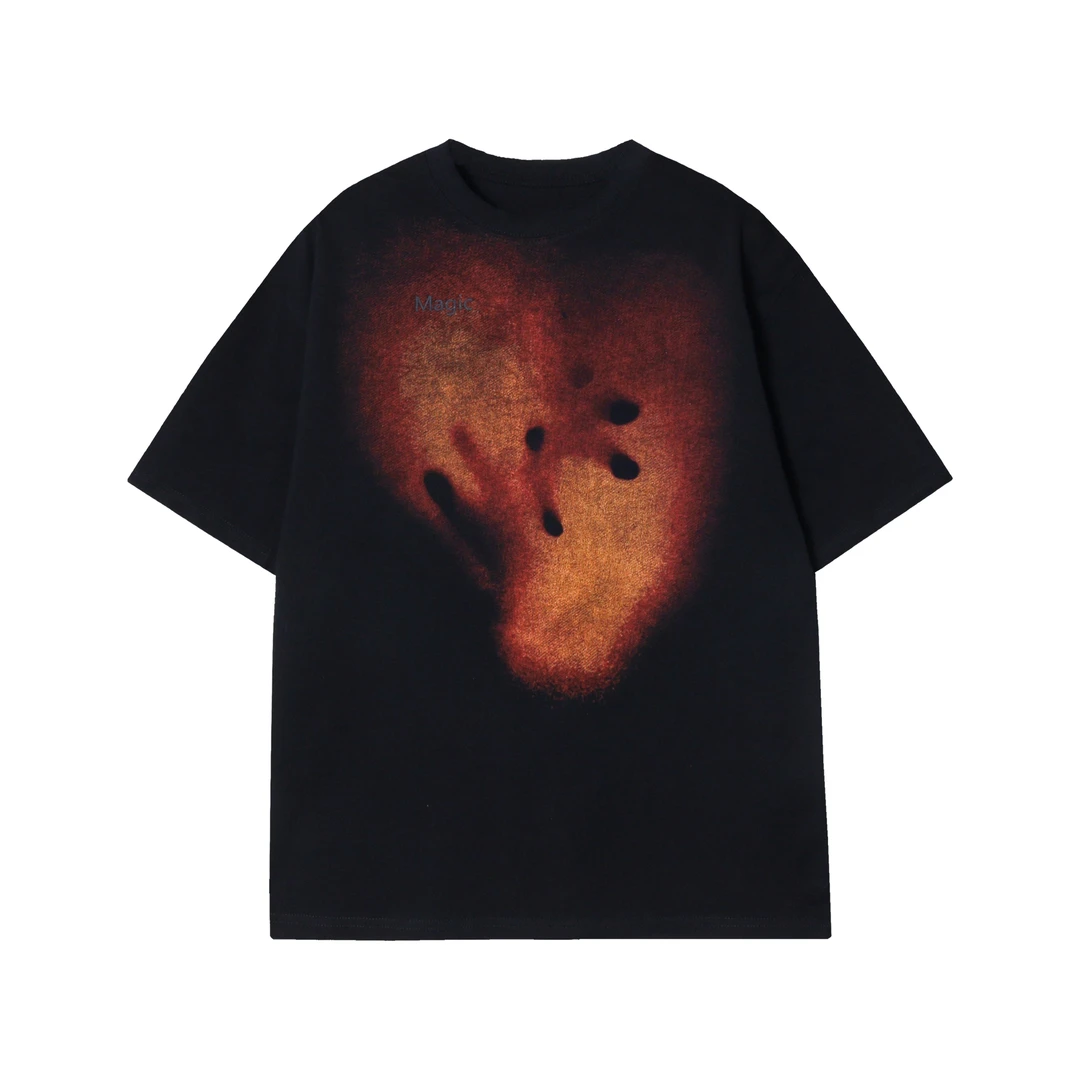 T1016夏季新款美式潮流上衣百搭男士宽松短袖圆领印花复古T恤