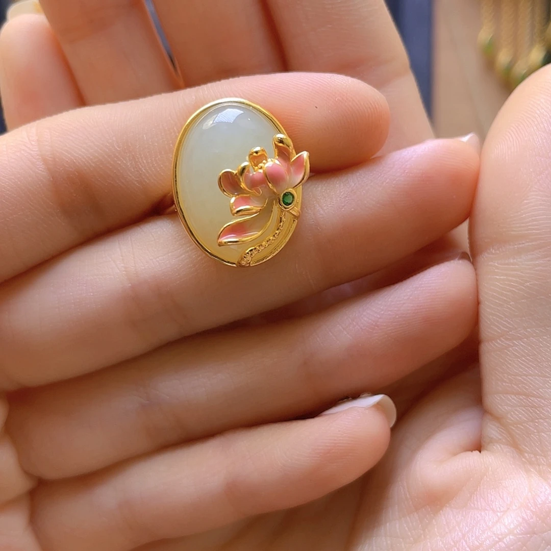 和田玉银S925镀金镶嵌戒指